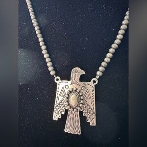 118- Eagle Pendant  Silver- tone Necklace on beaded chain